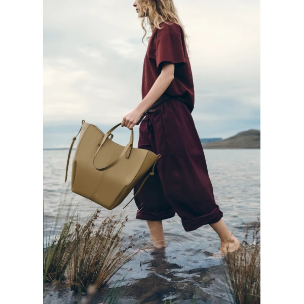Polène Cyme Tote in Smoky Olive Cyme Tote in Smoky Olive - Totes & Top-Handle Bags - Parisian Luxury Leather Bag at Luxury Shoes 