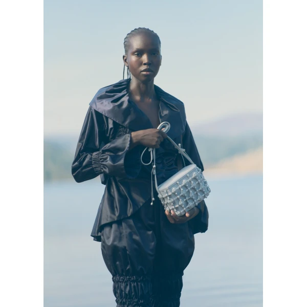 Polène Button Bow Box in Cloud Button Bow Box in Cloud - Clutch Bags - Parisian Luxury Leather Bag at Luxury Shoes 