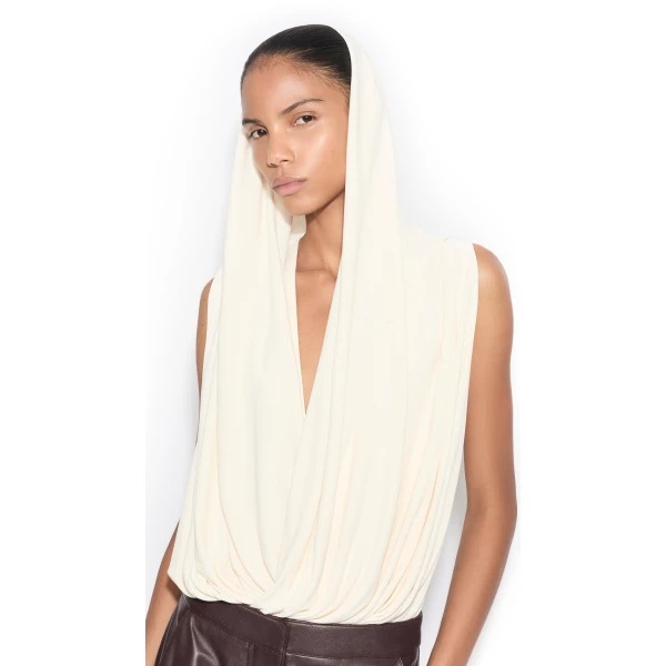 Alaïa Hooded Viscose Bodysuit - ALAÏA Hoodies - Laser Cut Luxury - Shop at Luxury Shoes 