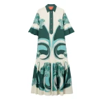 La DoubleJ Artemis Dress in Blooming Tulip Placée Dark Green - Dresses - Milanese Maximalist Fashion at Luxury Shoes 