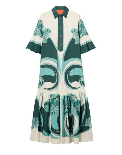 La DoubleJ Artemis Dress in Blooming Tulip Placée Dark Green - Dresses - Milanese Maximalist Fashion at Luxury Shoes 