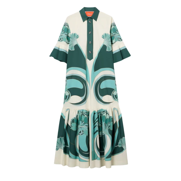 La DoubleJ Artemis Dress in Blooming Tulip Placée Dark Green - Dresses - Milanese Maximalist Fashion at Luxury Shoes 