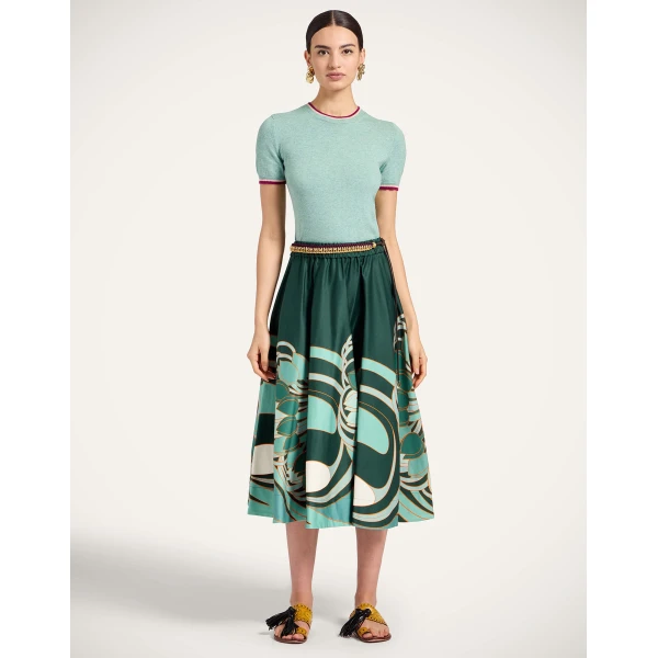 La DoubleJ Ballerina Skirt in Blooming Tulip Placée Dark Green - Skirts - Milanese Maximalist Fashion at Luxury Shoes 