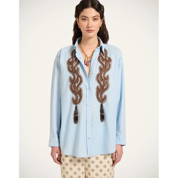 La DoubleJ Better Than Your Boyfriend's Shirt in Solid Light Blue - Tops - Milanese Maximalist Fashion at Luxury Shoes 