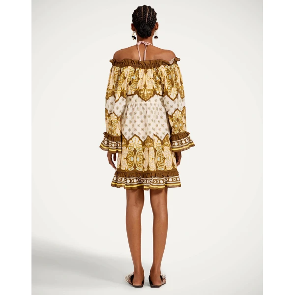 La DoubleJ Boho Mini Dress in Cocoon Placée Brown - Dresses - Milanese Maximalist Fashion at Luxury Shoes 