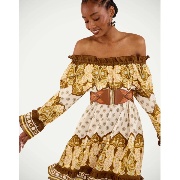 La DoubleJ Boho Mini Dress in Cocoon Placée Brown - Dresses - Milanese Maximalist Fashion at Luxury Shoes 