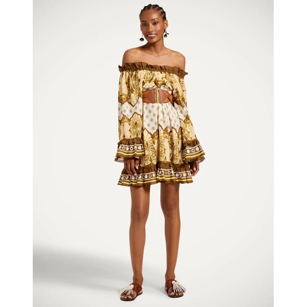 La DoubleJ Boho Mini Dress in Cocoon Placée Brown - Dresses - Milanese Maximalist Fashion at Luxury Shoes 