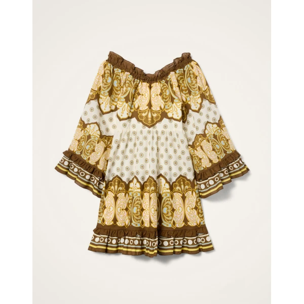 La DoubleJ Boho Mini Dress in Cocoon Placée Brown - Dresses - Milanese Maximalist Fashion at Luxury Shoes 