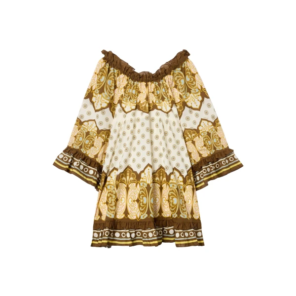 La DoubleJ Boho Mini Dress in Cocoon Placée Brown - Dresses - Milanese Maximalist Fashion at Luxury Shoes 