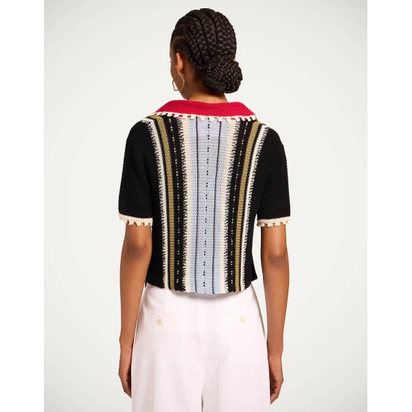 La DoubleJ Bowling Polo in Multicolor Black & Blue - Knitwear - Milanese Maximalist Fashion at Luxury Shoes 