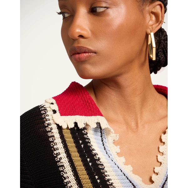 La DoubleJ Bowling Polo in Multicolor Black & Blue - Knitwear - Milanese Maximalist Fashion at Luxury Shoes 