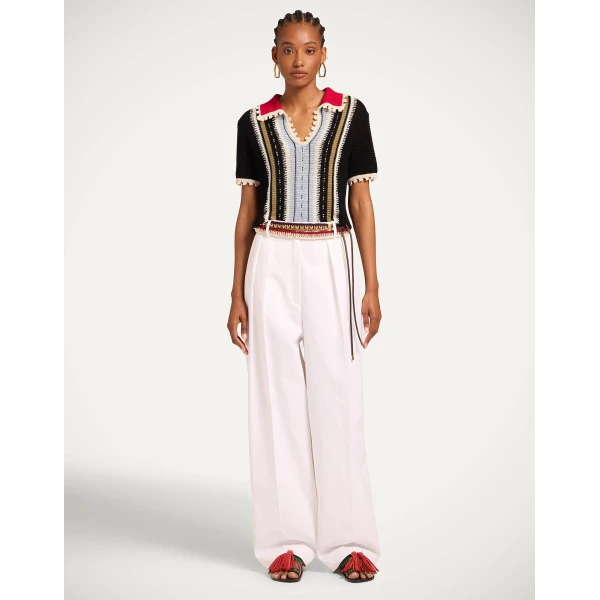 La DoubleJ Bowling Polo in Multicolor Black & Blue - Knitwear - Milanese Maximalist Fashion at Luxury Shoes 