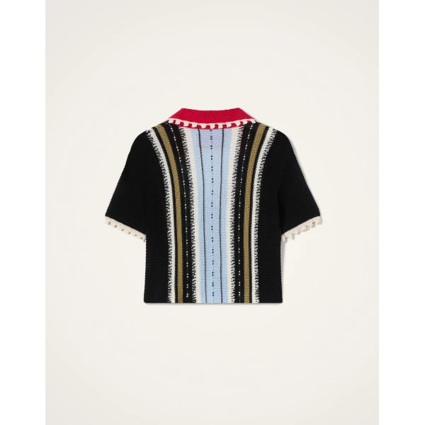 La DoubleJ Bowling Polo in Multicolor Black & Blue - Knitwear - Milanese Maximalist Fashion at Luxury Shoes 