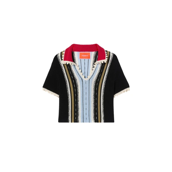 La DoubleJ Bowling Polo in Multicolor Black & Blue - Knitwear - Milanese Maximalist Fashion at Luxury Shoes 