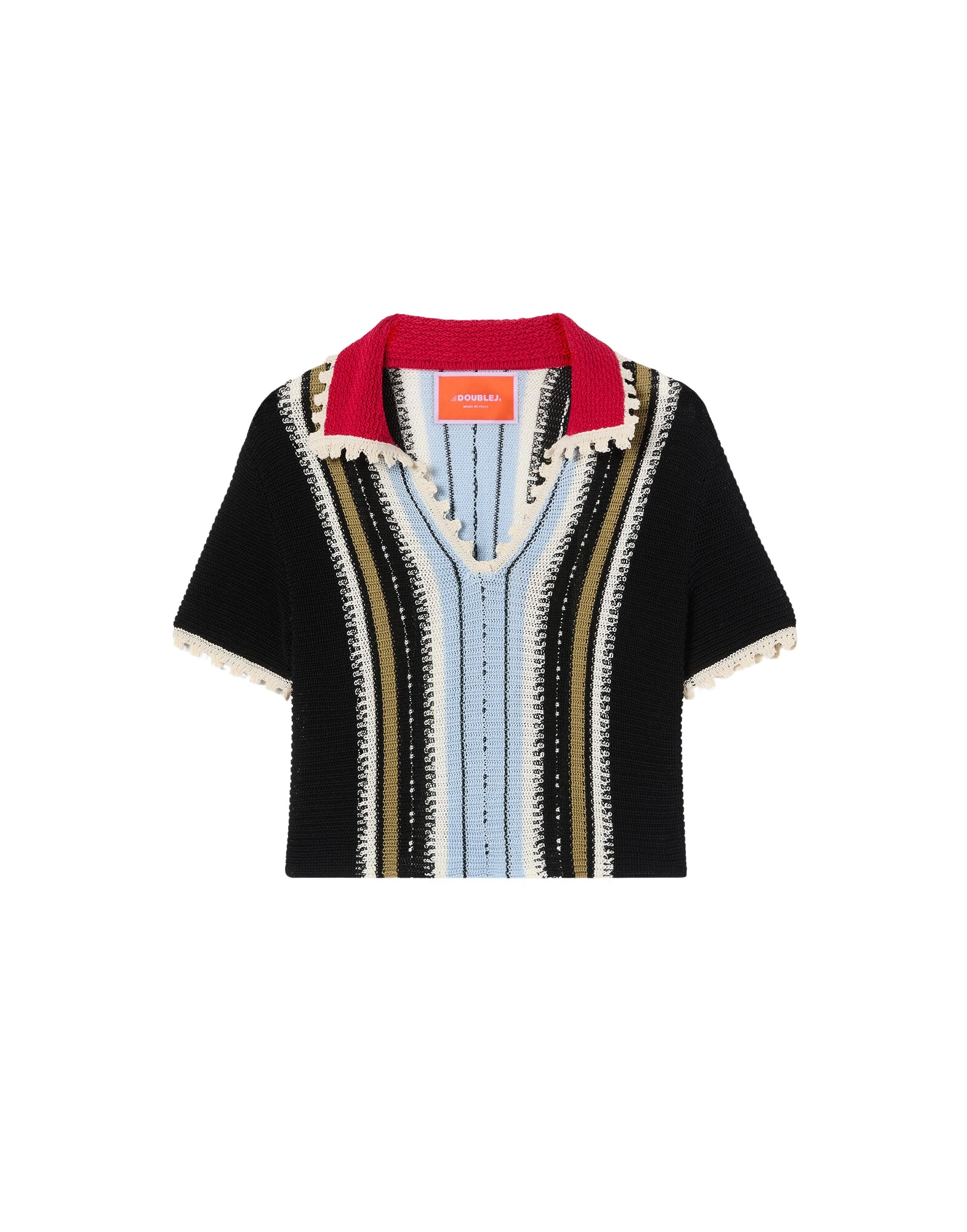 La-DoubleJ-Bowling-Polo-in-Multicolor-Black-Blue20395_nobg La DoubleJ Bowling Polo in Multicolor Black & Blue - Knitwear - Milanese Maximalist Fashion at Luxury Shoes