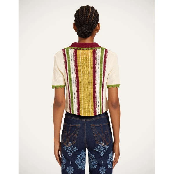 La DoubleJ Bowling Polo in Multicolor Ivory & Yellow - Knitwear - Milanese Maximalist Fashion at Luxury Shoes 