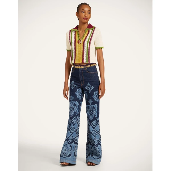 La DoubleJ Bowling Polo in Multicolor Ivory & Yellow - Knitwear - Milanese Maximalist Fashion at Luxury Shoes 