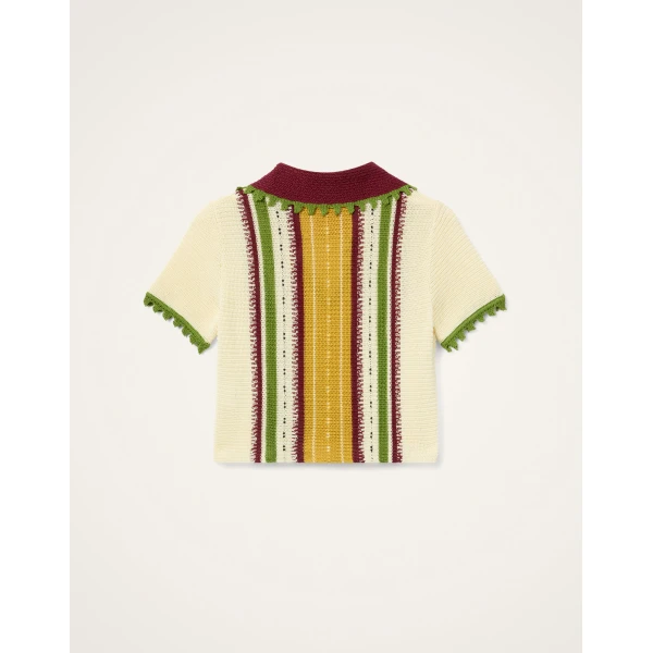 La DoubleJ Bowling Polo in Multicolor Ivory & Yellow - Knitwear - Milanese Maximalist Fashion at Luxury Shoes 