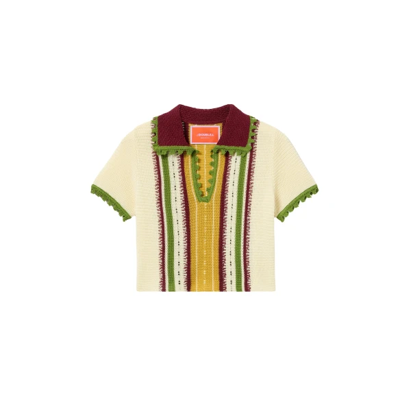 La DoubleJ Bowling Polo in Multicolor Ivory & Yellow - Knitwear - Milanese Maximalist Fashion at Luxury Shoes 