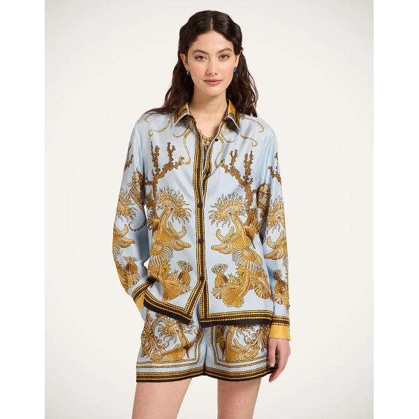 La DoubleJ Boy Shirt in Oceania Placée Light Blue - Tops - Milanese Maximalist Fashion at Luxury Shoes 