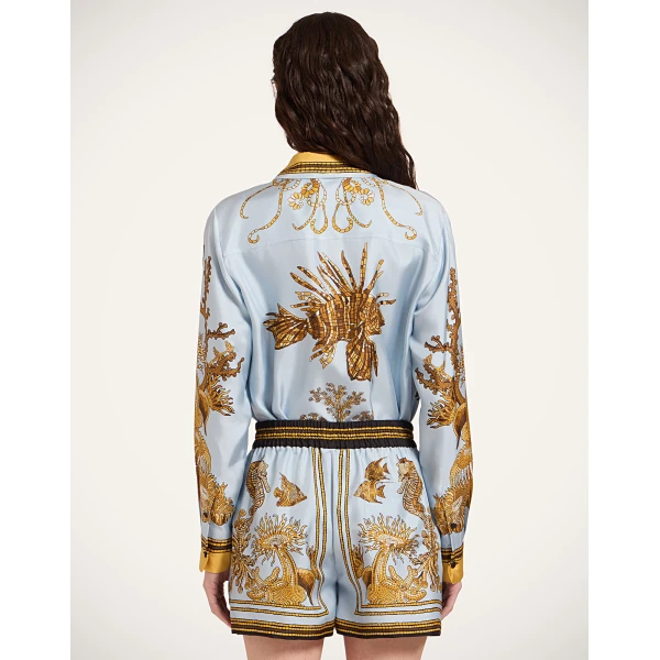 La DoubleJ Boy Shirt in Oceania Placée Light Blue - Tops - Milanese Maximalist Fashion at Luxury Shoes 