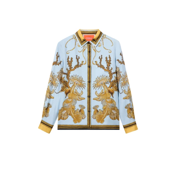 La DoubleJ Boy Shirt in Oceania Placée Light Blue - Tops - Milanese Maximalist Fashion at Luxury Shoes 