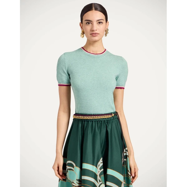 La DoubleJ Busy-Bee Tee in Solid Turquoise - Knitwear - Milanese Maximalist Fashion at Luxury Shoes 