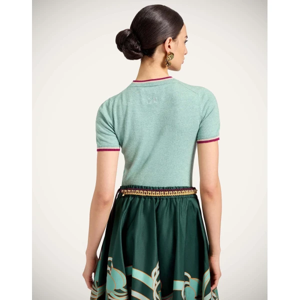 La DoubleJ Busy-Bee Tee in Solid Turquoise - Knitwear - Milanese Maximalist Fashion at Luxury Shoes 