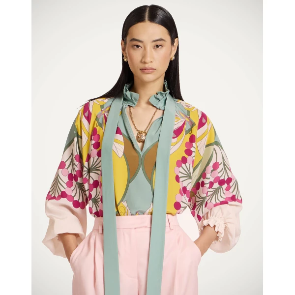 La DoubleJ Cerere Blouse in Florette Placée Fuchsia - Tops - Milanese Maximalist Fashion at Luxury Shoes 