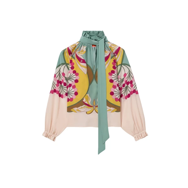 La DoubleJ Cerere Blouse in Florette Placée Fuchsia - Tops - Milanese Maximalist Fashion at Luxury Shoes 