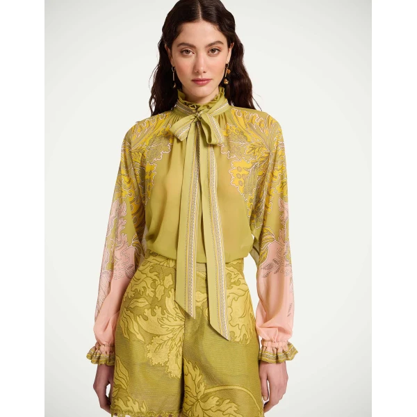 La DoubleJ Cerere Blouse in Swathe Placée Green - Tops - Milanese Maximalist Fashion at Luxury Shoes 