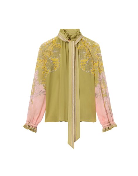 La DoubleJ Cerere Blouse in Swathe Placée Green - Tops - Milanese Maximalist Fashion at Luxury Shoes 
