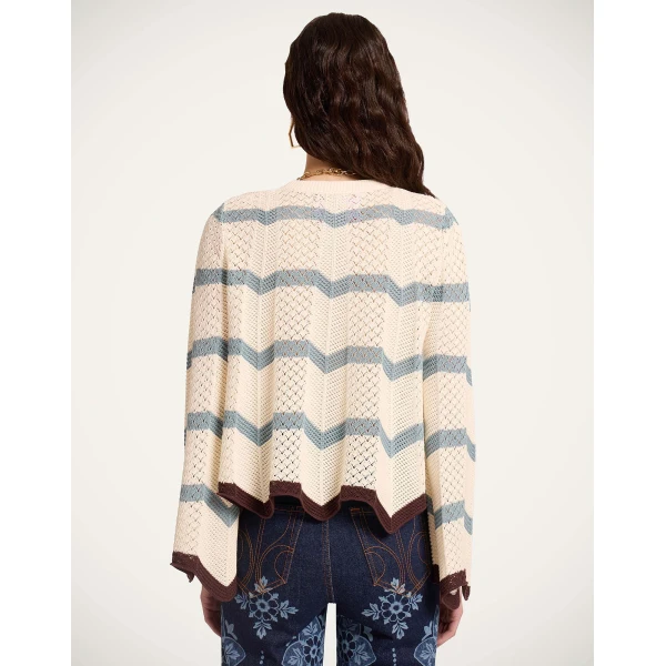La DoubleJ Chevron Crop Sweater in Color Block Ivory & Blue - Knitwear - Milanese Maximalist Fashion at Luxury Shoes 