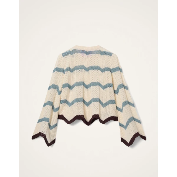 La DoubleJ Chevron Crop Sweater in Color Block Ivory & Blue - Knitwear - Milanese Maximalist Fashion at Luxury Shoes 