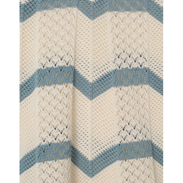 La DoubleJ Chevron Crop Sweater in Color Block Ivory & Blue - Knitwear - Milanese Maximalist Fashion at Luxury Shoes 