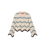 La DoubleJ Chevron Crop Sweater in Color Block Ivory & Blue - Knitwear - Milanese Maximalist Fashion at Luxury Shoes 