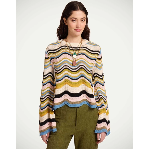 La DoubleJ Chevron Crop Sweater in Multicolor Geen & Pink - Knitwear - Milanese Maximalist Fashion at Luxury Shoes 