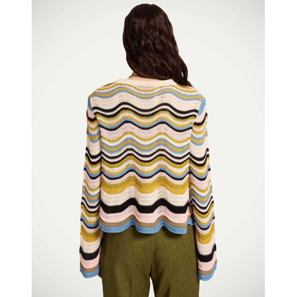 La DoubleJ Chevron Crop Sweater in Multicolor Geen & Pink - Knitwear - Milanese Maximalist Fashion at Luxury Shoes 