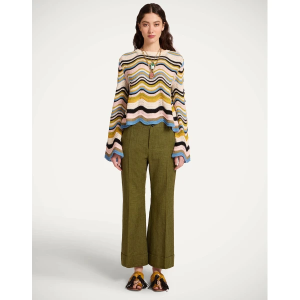 La DoubleJ Chevron Crop Sweater in Multicolor Geen & Pink - Knitwear - Milanese Maximalist Fashion at Luxury Shoes 