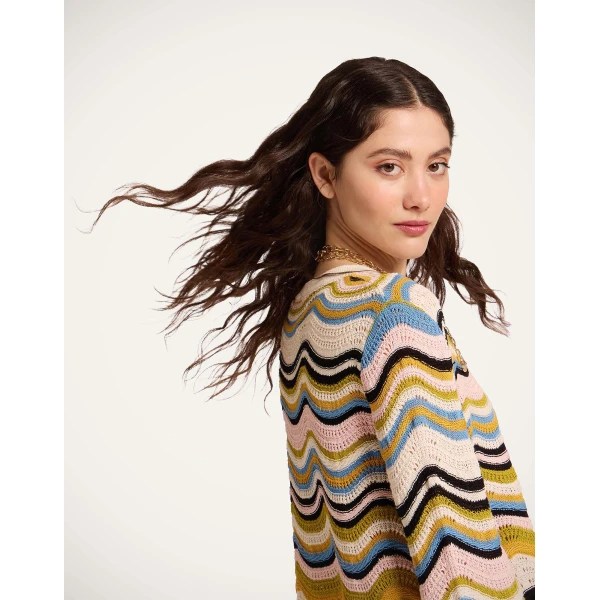La DoubleJ Chevron Crop Sweater in Multicolor Geen & Pink - Knitwear - Milanese Maximalist Fashion at Luxury Shoes 