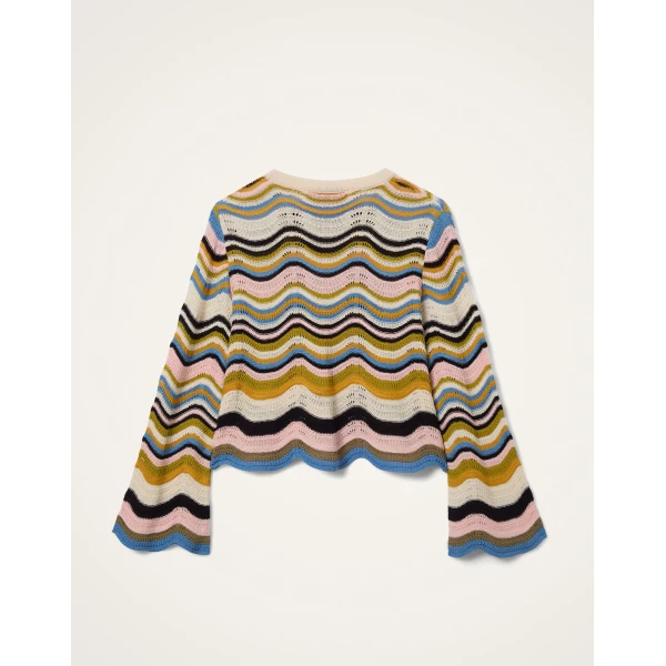 La DoubleJ Chevron Crop Sweater in Multicolor Geen & Pink - Knitwear - Milanese Maximalist Fashion at Luxury Shoes 