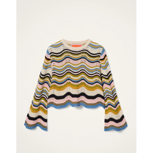 La DoubleJ Chevron Crop Sweater in Multicolor Geen & Pink - Knitwear - Milanese Maximalist Fashion at Luxury Shoes 