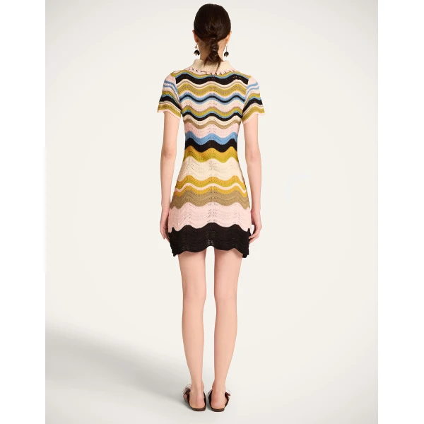 La DoubleJ Chevron Mini Dress in Multicolor Geen & Pink - Dresses - Milanese Maximalist Fashion at Luxury Shoes 