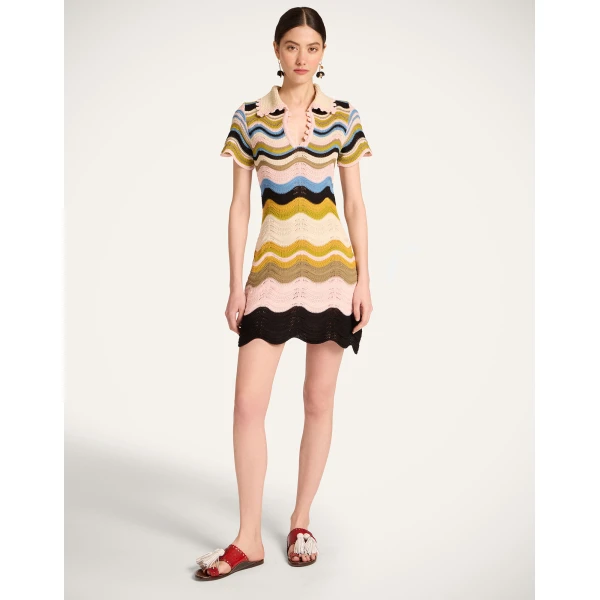 La DoubleJ Chevron Mini Dress in Multicolor Geen & Pink - Dresses - Milanese Maximalist Fashion at Luxury Shoes 