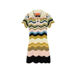 La DoubleJ Chevron Mini Dress in Multicolor Geen & Pink - Dresses - Milanese Maximalist Fashion at Luxury Shoes 