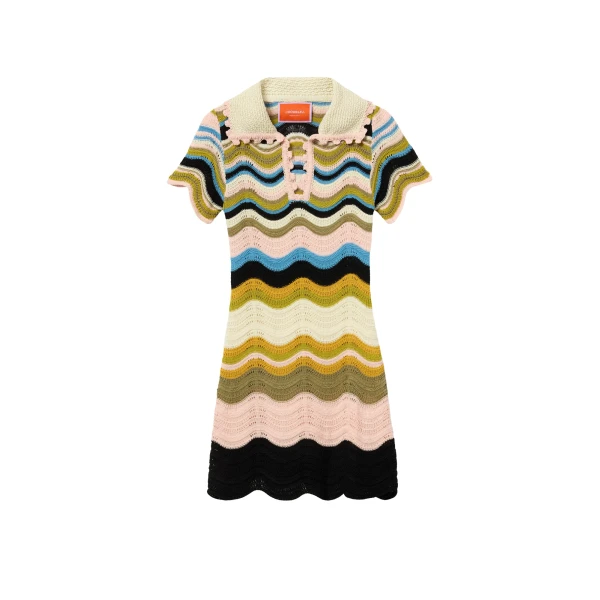La DoubleJ Chevron Mini Dress in Multicolor Geen & Pink - Dresses - Milanese Maximalist Fashion at Luxury Shoes 