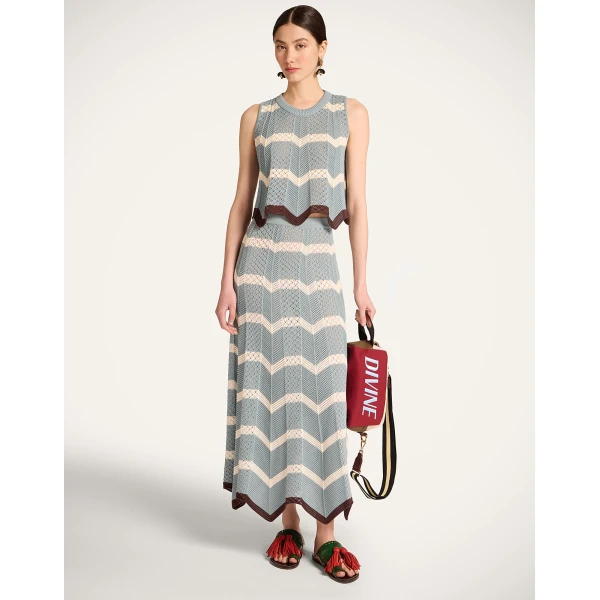 La DoubleJ Chevron Skirt in Color Block Blue & Ivory - Skirts - Milanese Maximalist Fashion at Luxury Shoes 