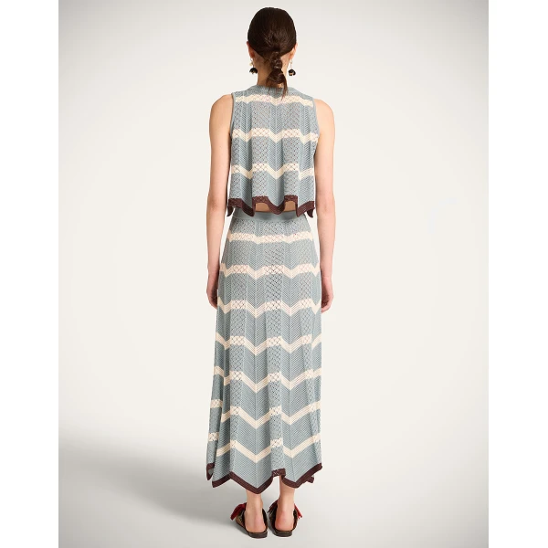 La DoubleJ Chevron Skirt in Color Block Blue & Ivory - Skirts - Milanese Maximalist Fashion at Luxury Shoes 