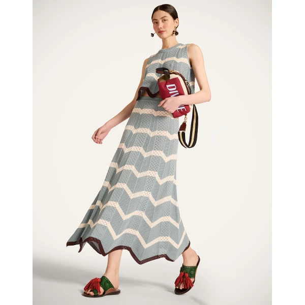 La DoubleJ Chevron Skirt in Color Block Blue & Ivory - Skirts - Milanese Maximalist Fashion at Luxury Shoes 