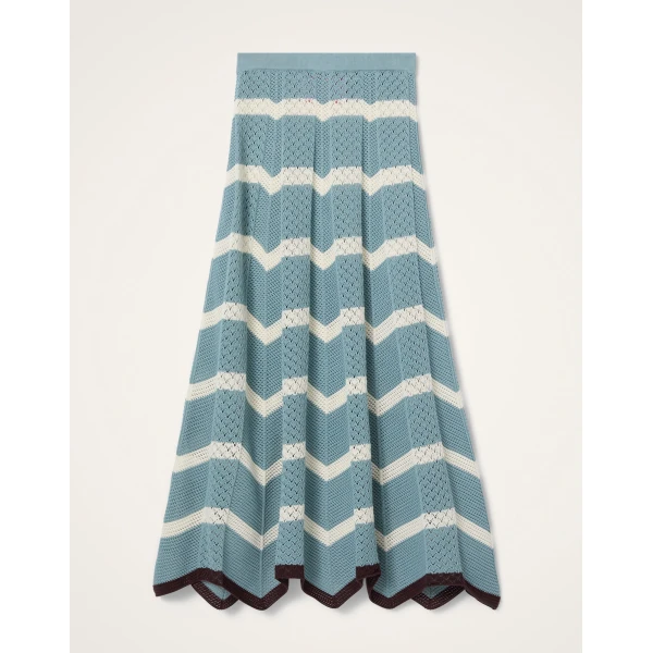 La DoubleJ Chevron Skirt in Color Block Blue & Ivory - Skirts - Milanese Maximalist Fashion at Luxury Shoes 